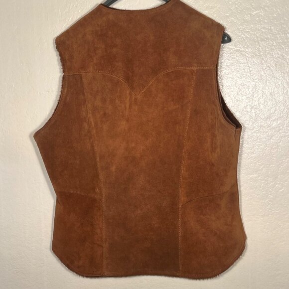 Mens Pioneer Wear Suede Leather Western Vest Size 46 Brown Snap Front Pockets - Picture 2 of 16